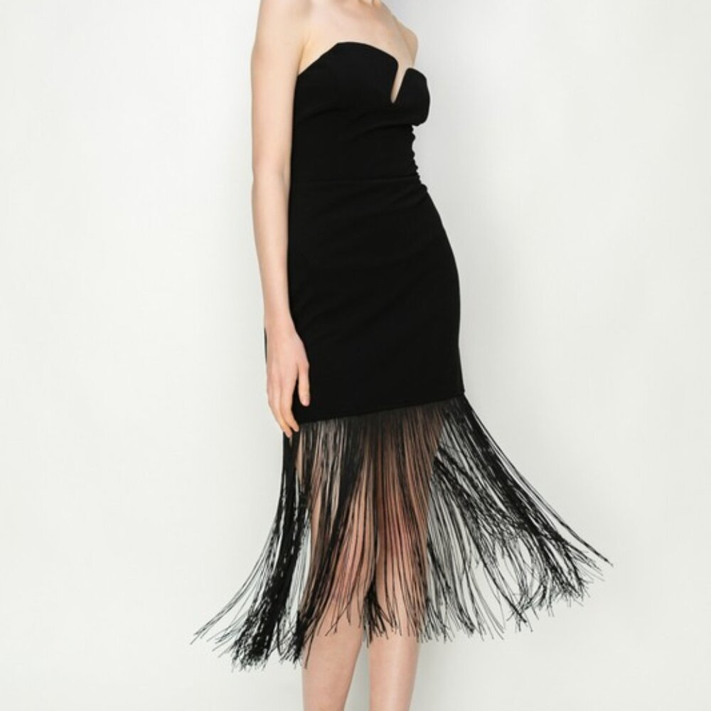 NWT Black Strapless Fringe Bodycon Dress @The King Kouture Boutique